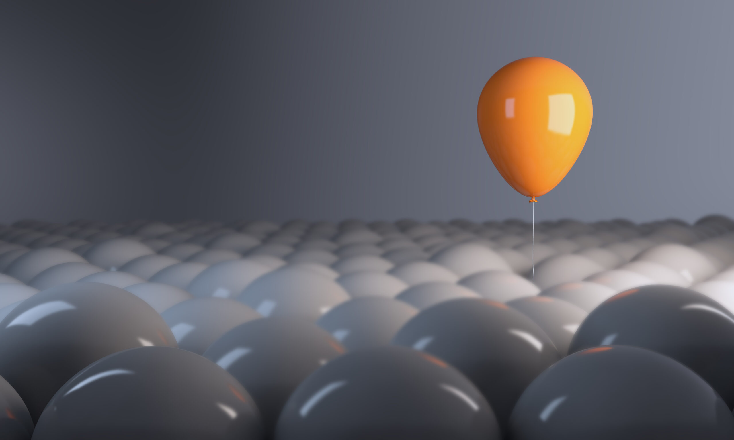 Different, unique, standing out from the crowd with balloons. ( 3d render )